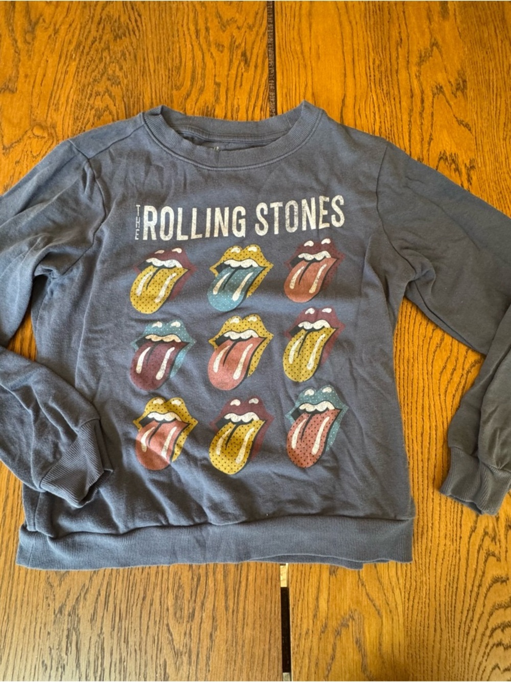 The Rolling Stones Sweater Blue‎ Sweatshirt Womens Size Small Lips Mouth Tongue